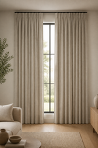 Xpro Home 2679-6 Light Greige custom blackout curtains in a warm modern living room