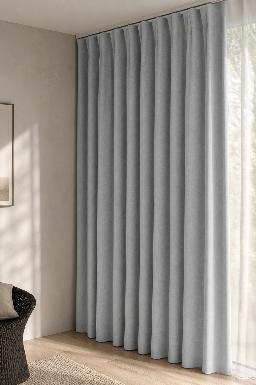 Xpro Home 6111 glacier blue linen-look custom curtains showing soft premium drape