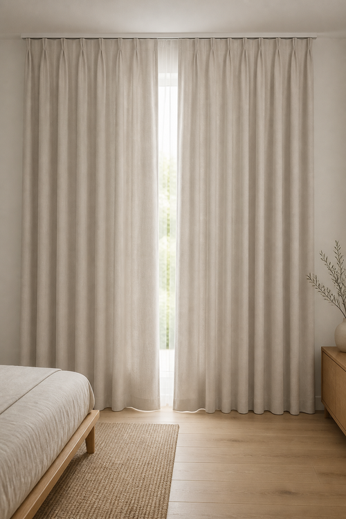 Xpro Home 6111 light apricot linen-look custom curtains with elegant floor-length drape